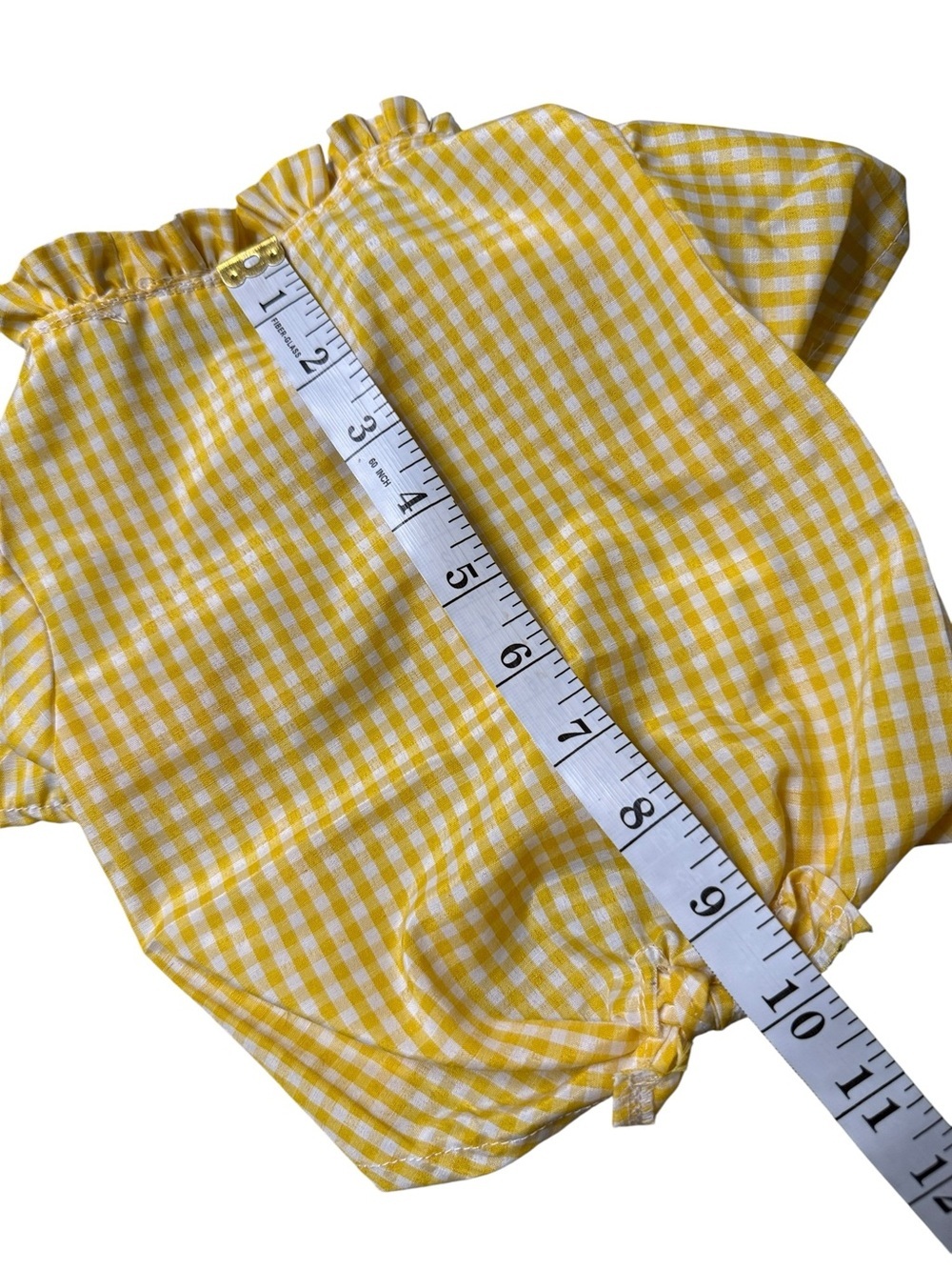 Yellow Gingham Ruffle-Neck Dog Blouse with Tie Hem - Picture 9 of 9